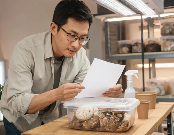 Grower preparing a portobello kit receiving checklist