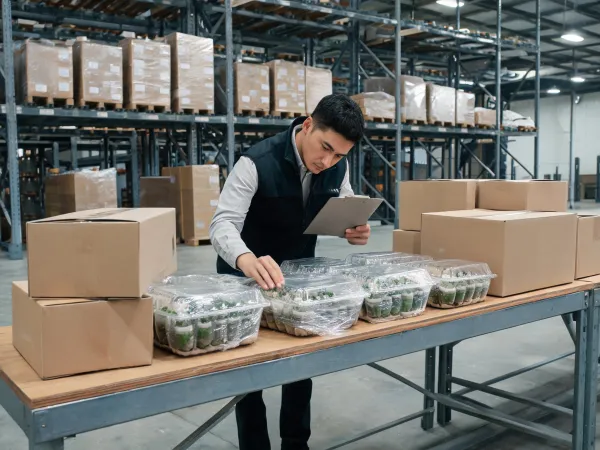 Agricultural distributor inspecting packaged kits