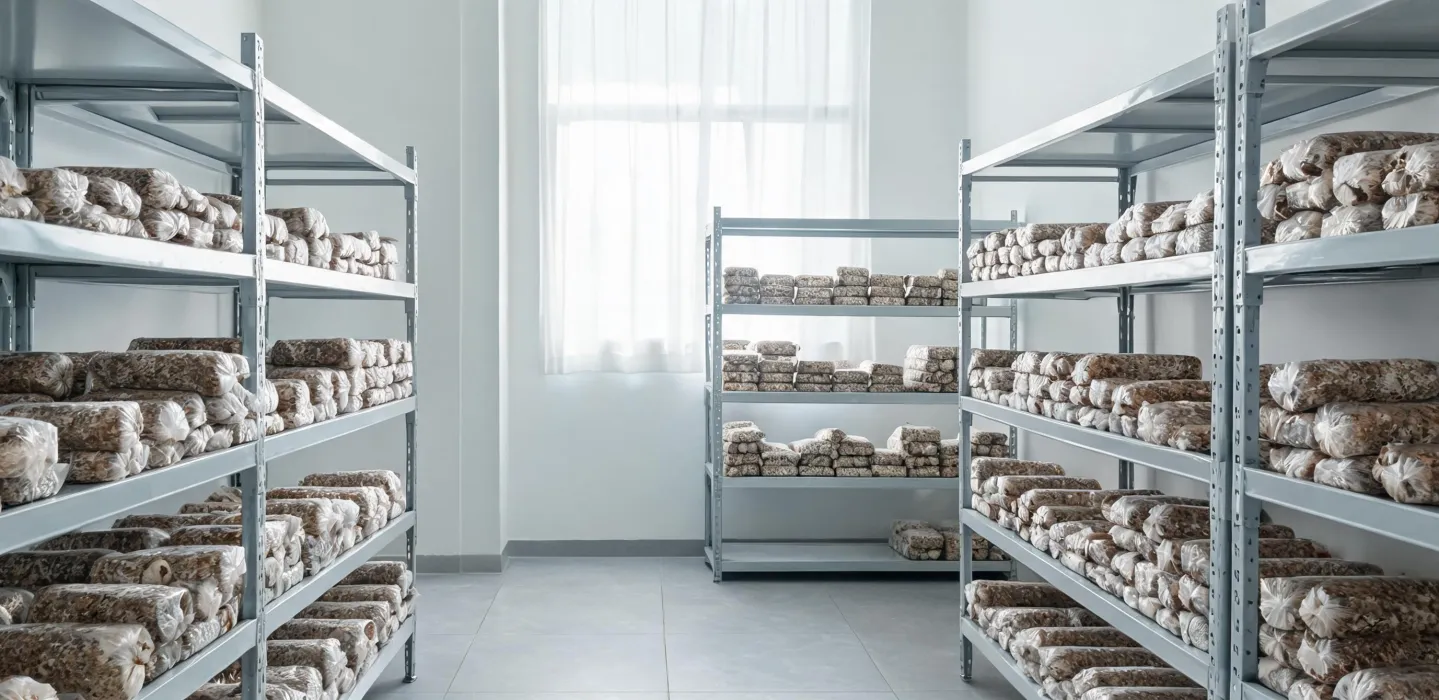 Mushroom grow-room receiving area